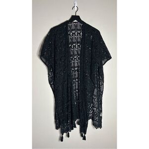 Amita Naithani New York Black Crochet Lace Tassel Coverup